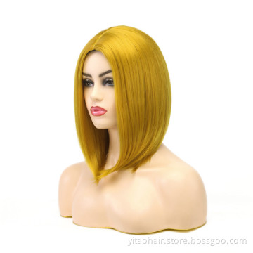 Synthetic Lace Front Hair Wig Blonde Long Straight Razer French Style Technique Wave Color Small Weight Material Silky Brown